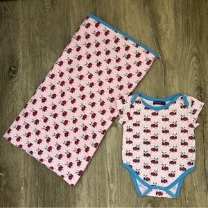 Baxter + Bayard Frances Frenchie Print Baby Bodysuit & Swaddle Set w/ Blue Trim